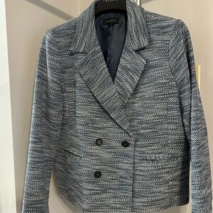 Talbots cropped steel blue and white blazer, size 14